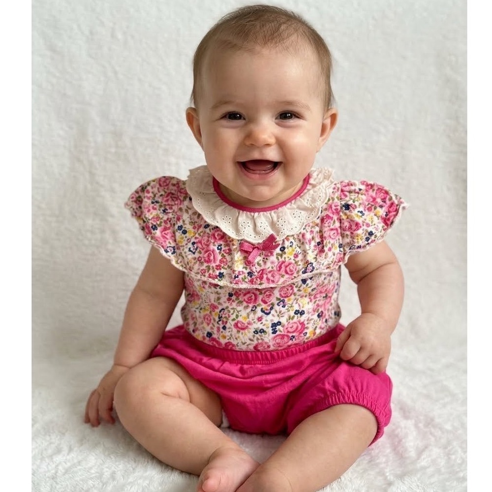 Sasson Baby Vintage Floral Romper Pink Eyelet Lace Peplum 18 Months 100% Cotton